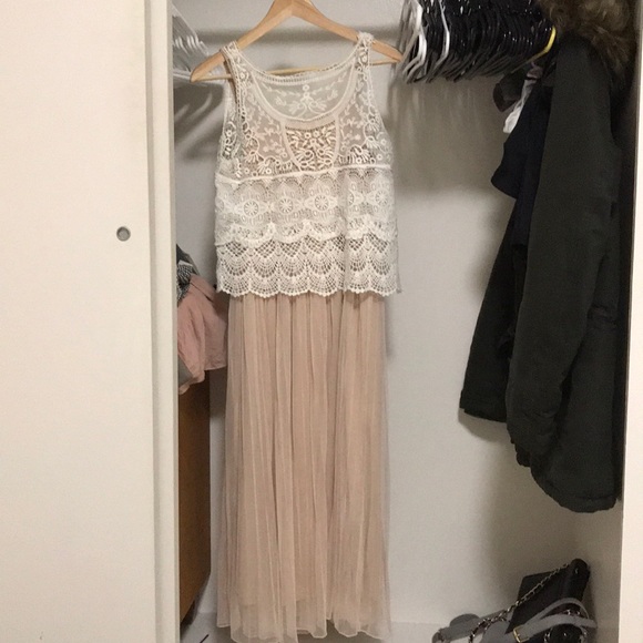 Nude Lace Top Sleeveless Tulle Maxi Dress - Picture 1 of 7